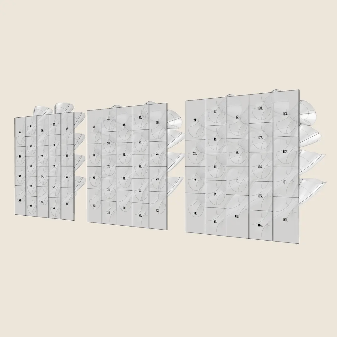 3D MODEL EXPORT for PARAGAMI 10_08 - CORNETS DE FLEUR 02 (3× 22 blocks)