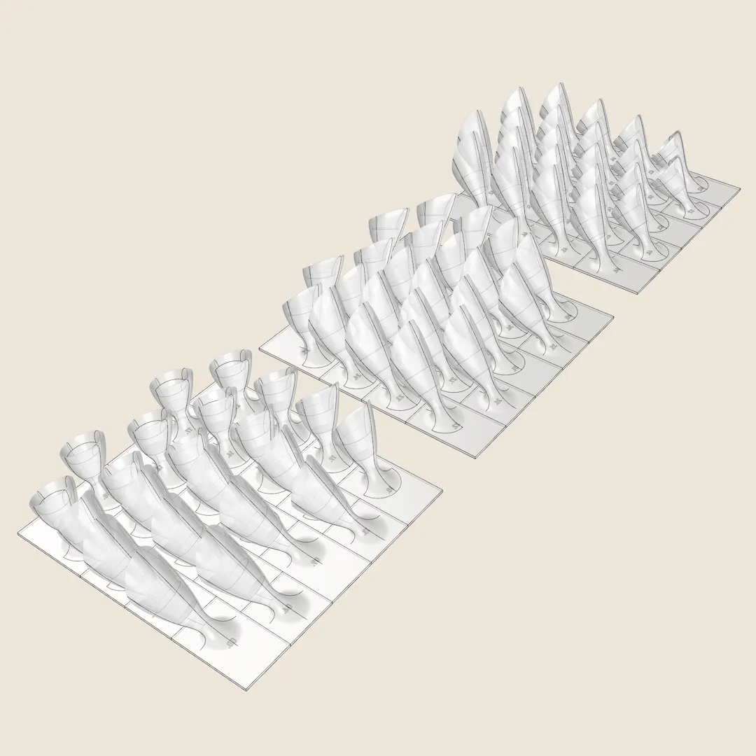 3D MODEL EXPORT for PARAGAMI 10_08 - CORNETS DE FLEUR 02 (3× 22 blocks)