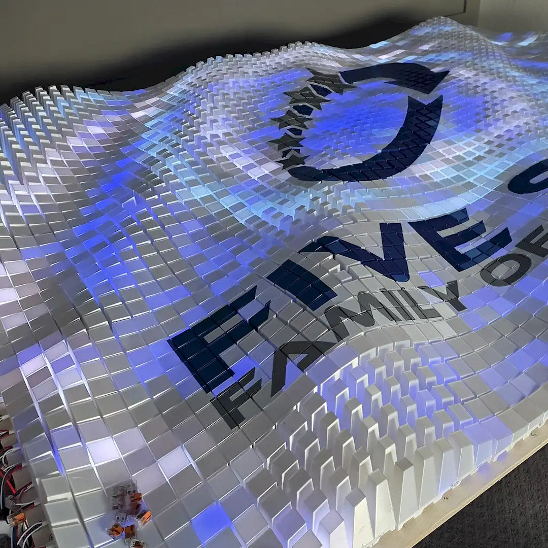 Custom 3D printed logo wall art for Five Star Company, LED-ready