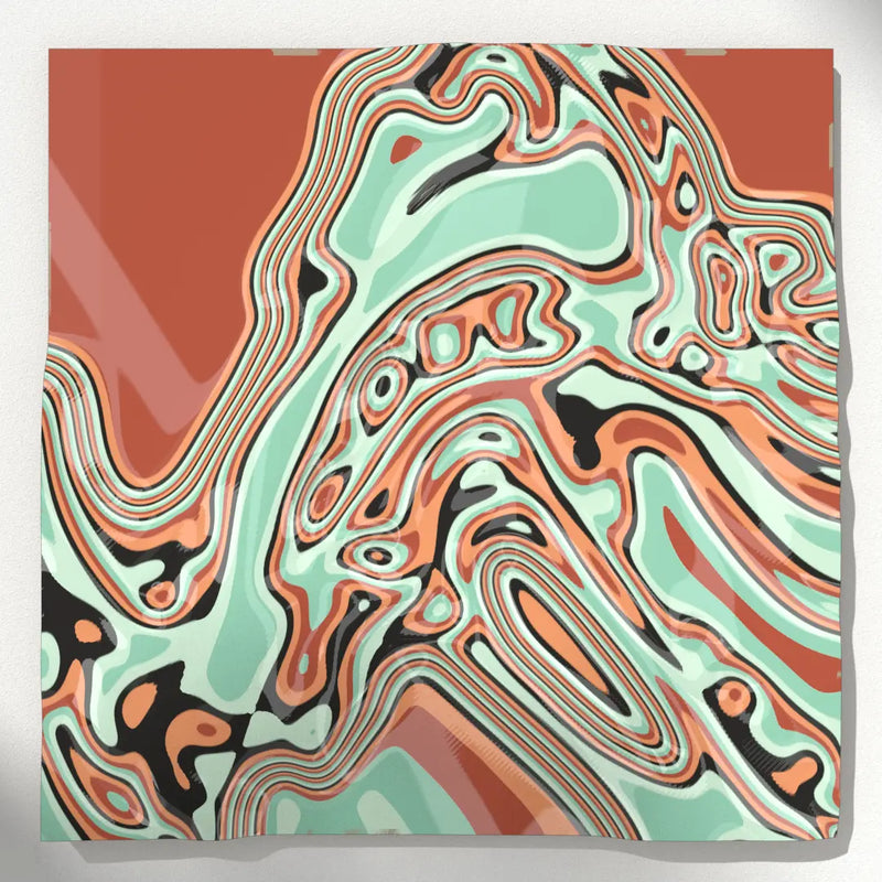 Abstract pattern with wavy lines in red, green, and black on a white background 3D Printed Wall art - Print with layer changes