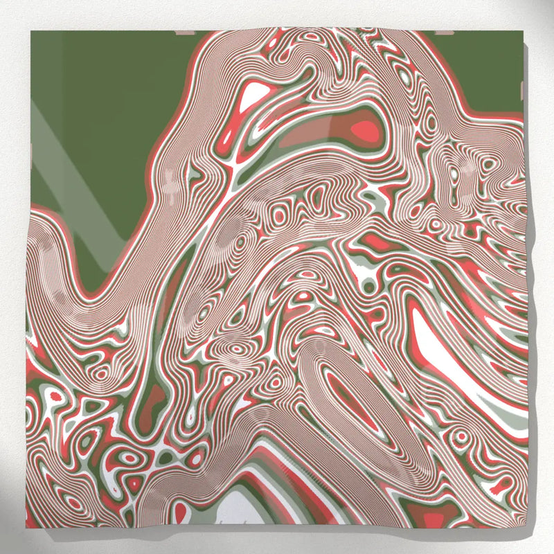 Abstract pattern with wavy lines in red, green, and white on a white background 3D Printed Wall art - Print with layer changes