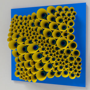 Geometric paper installation made from lightweight cone structures, creating a decorative organic pattern for interiors.