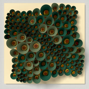 Abstract paper wall decor featuring ellipses, circles, and curved shapes arranged into a tileable modern pattern.