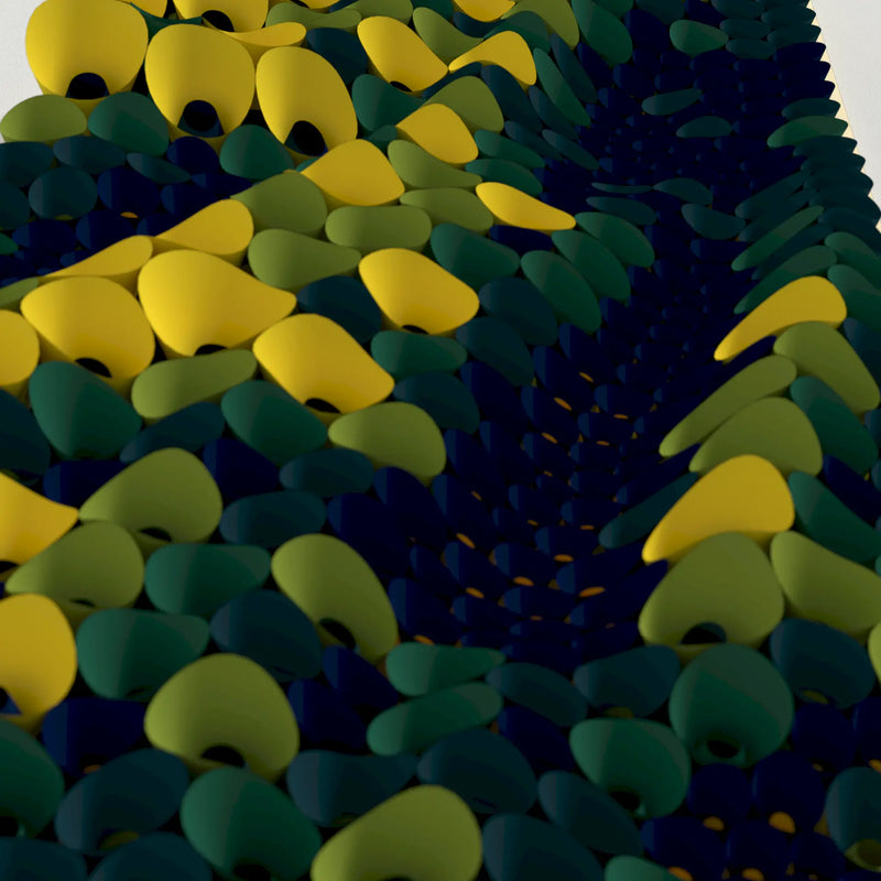 Trypophobia-inspired paper folding wall art made from folded cones forming an organic porous surface pattern.