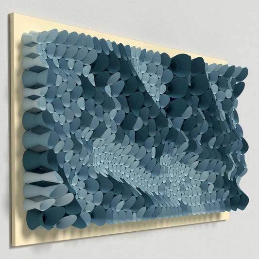 Decorative paper wall panel inspired by natural porous textures and trypophobia aesthetics, made from folded cones.