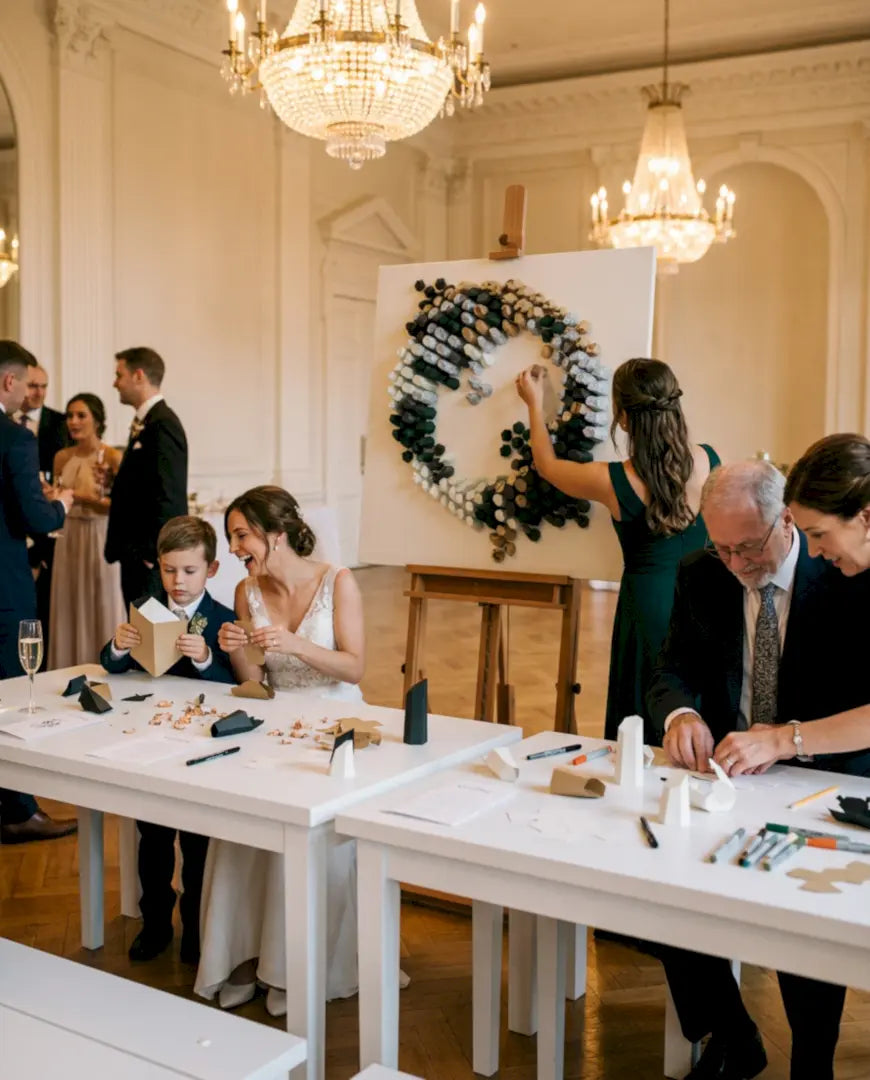 Wedding guest book alternative — guests building wall art together, Paragami