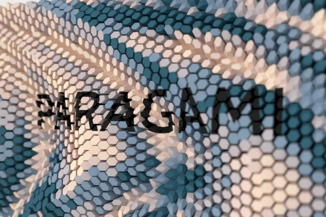 Paragami wall art with a company logo cut into the blocks