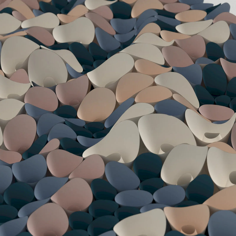 Material-efficient paper folding wall art template featuring curvy geometric shapes, tileable patterns, and modern aesthetics.