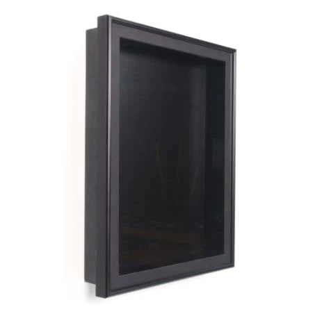 Shadow box frame protecting geometric wall art from dust